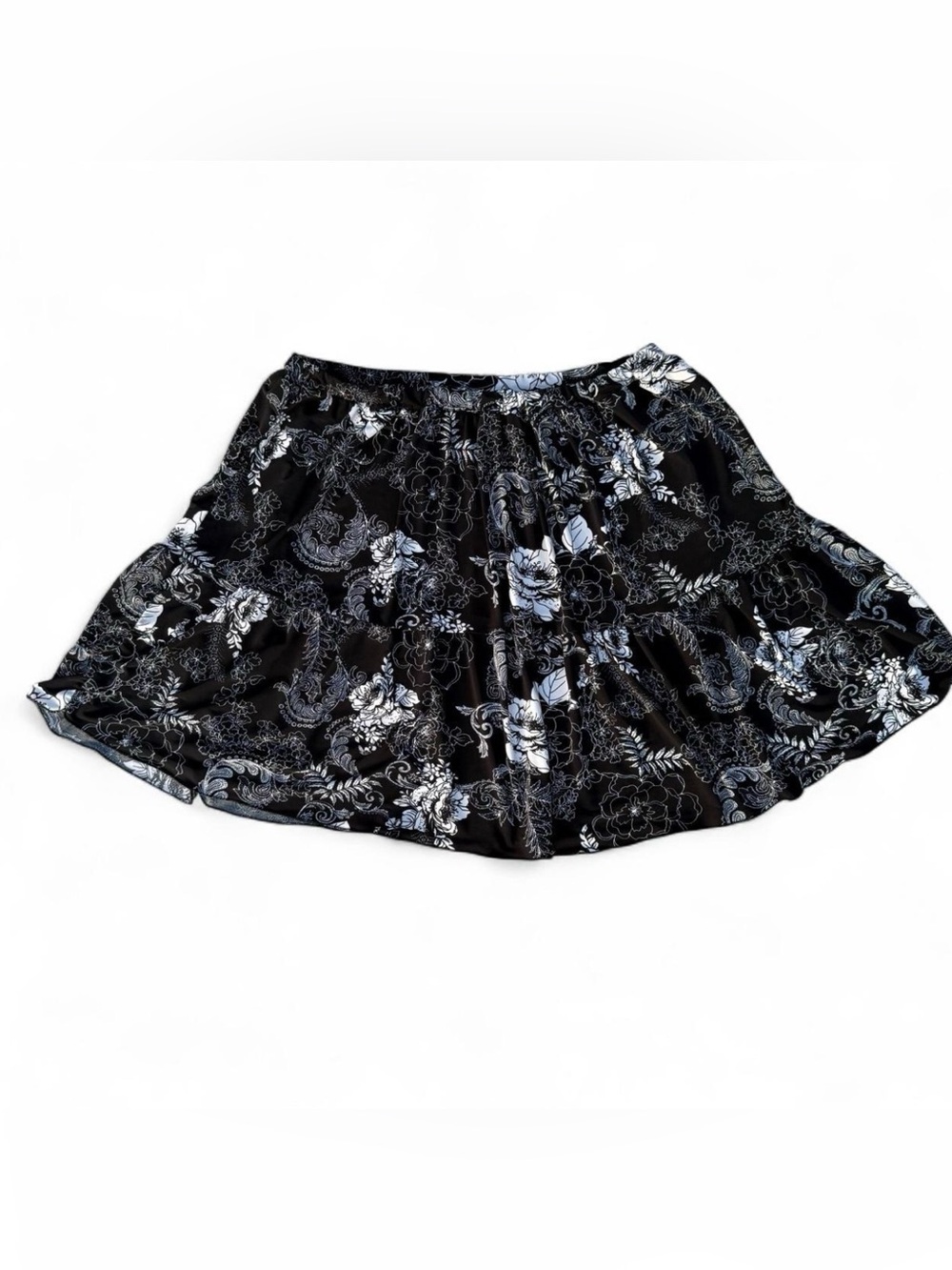Black & White Floral Paisley Stretch Mini Skirt